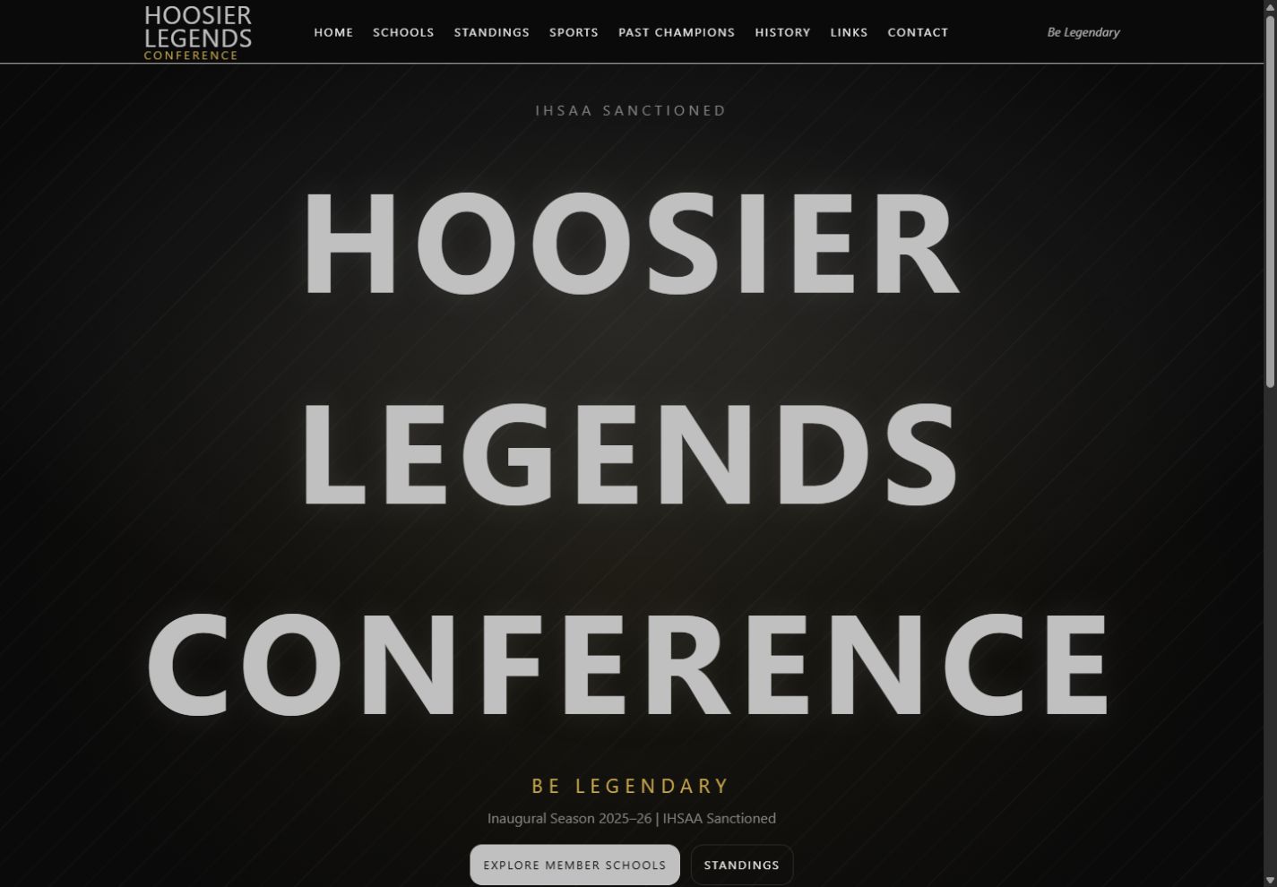 Hoosier Legends Conference website on desktop